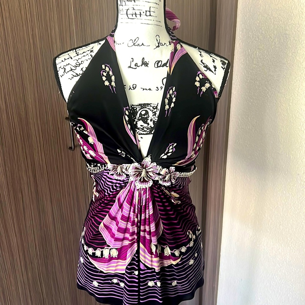 Sky -Jewlery embellished halter top.